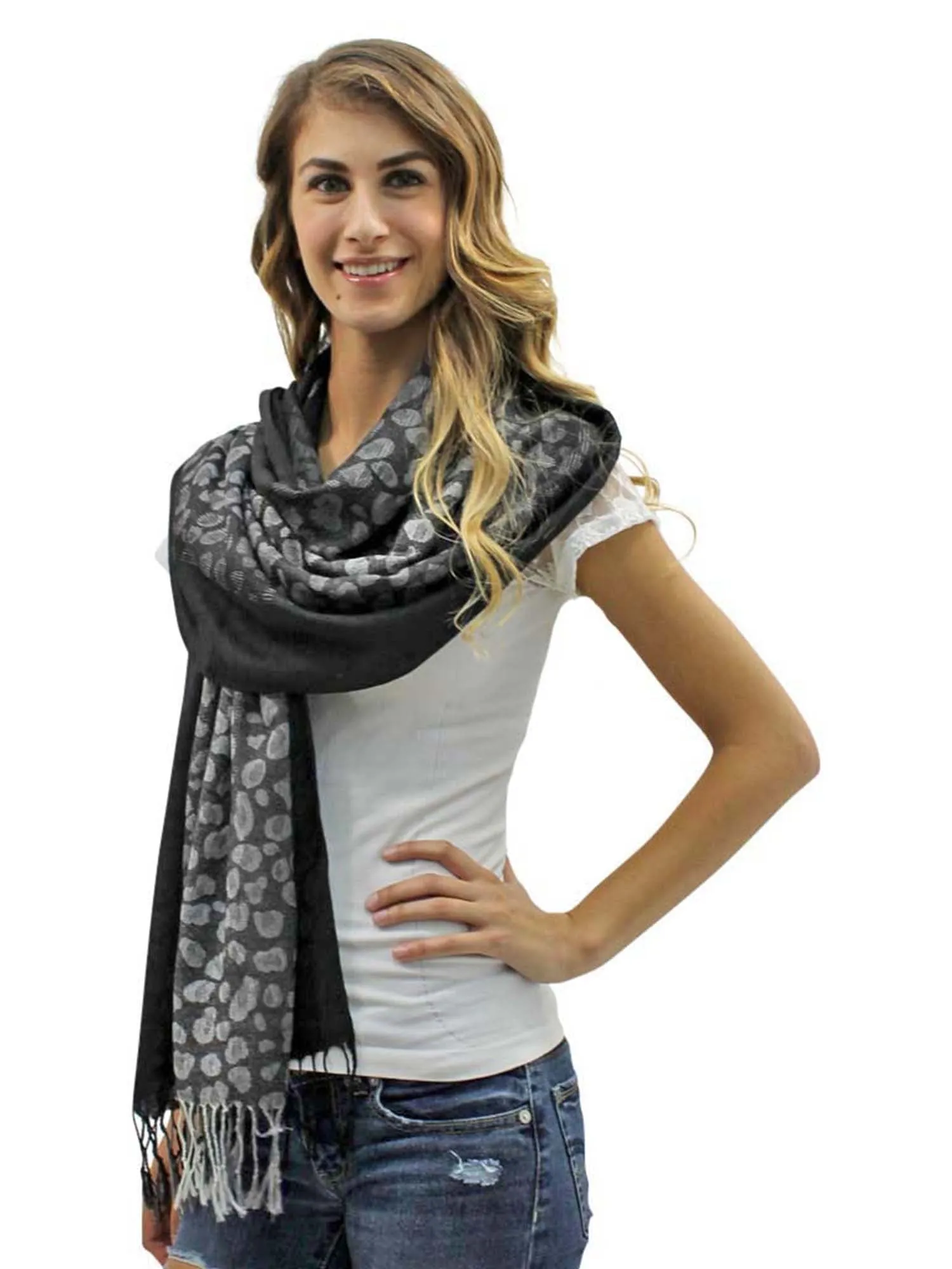 Black Leopard Spot Pashmina Shawl Scarf