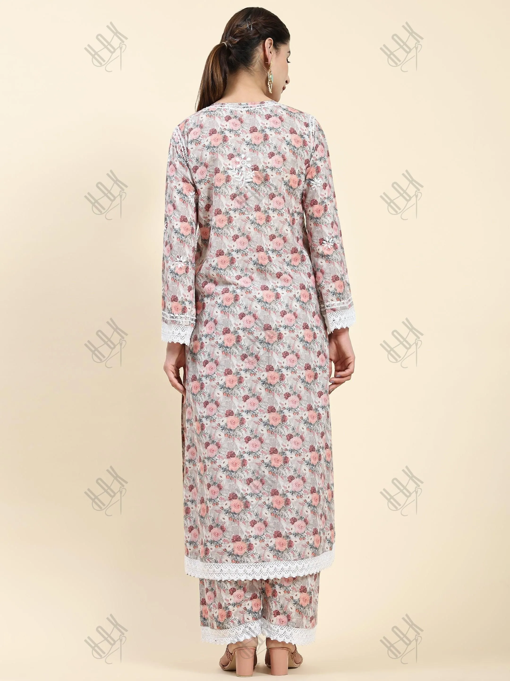 Samma Chikankari CO-ORD Set In Mul Cotton for Women In Pink